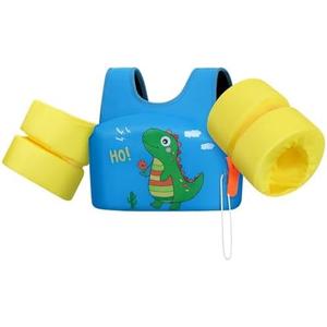HeySplash Swim Vest for Kids, Toddler Pool Floaties, Children Swimming Vest with Adjustable Strap, Swim Jacket Water Wing Arm Float, Puddle Sea Beach Boat Jumper Boy Girl Baby (H Blue Yellow Dinosaur)
