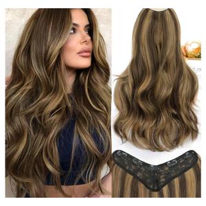 ALXNAN Long Wavy Hair Extensions for Women, Clip in Hair Extensions Clip Ins Soft Full Head Synthetic Hairpieces 20 Inch Balayage Chocolate Brown to Caramel Blonde