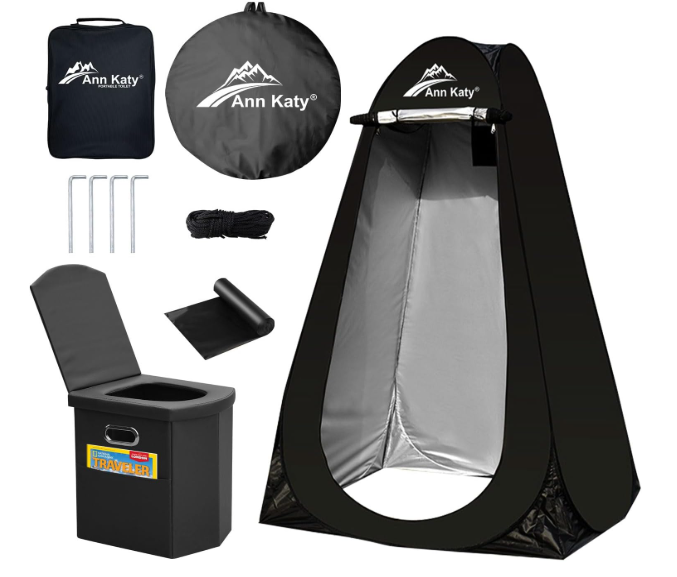 Ann Katy Portable Toilet with Pop Up Privacy Tent,XL Large Portable Toilet for Adults, Outdoor Camping Shower Tents Changing Room Emergency Folding Toilet Tent Kit with Carry Bag for Camping/Hiking