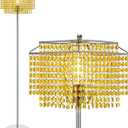 Luvkczc Crystal Floor Lamp Yellow, 64" Tall Elegant Standing Lamp with On-Off Foot Switch, Double-Layer Lampshade, Standing Lamps for Living Room, Bedroom, Office, 8W Bulb Included