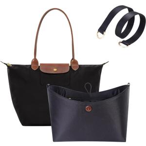 ZTUJO Purse Organizer Insert For Longchamp le pliage,Silky Touching LongChamp Organizer Insert, Compatible with Le Pliage,Energy,Shoulder Bag,Top Handle, Xtra (Black, Medium)
