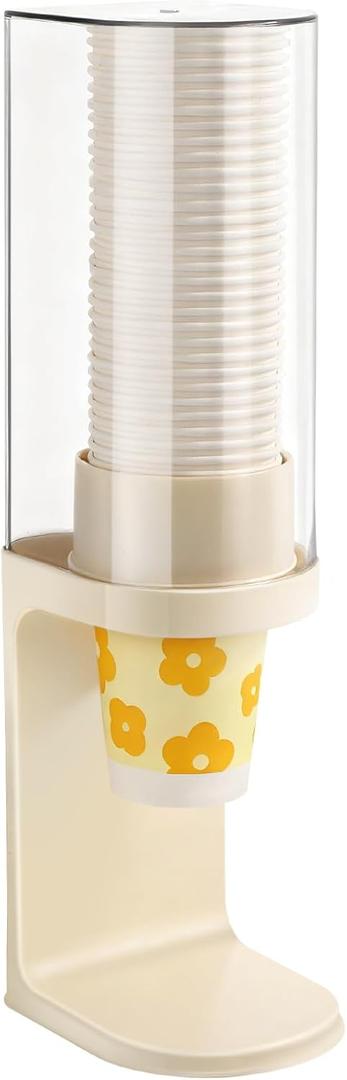 Cup Dispenser Pull Type Cup Holder for Water Cooler Fit 5-8 oz Disposable Paper/Plastic Cups, Dust-Proof Countertop Cup Dispenser for Home Kitchen Office Restaurant (Beige)