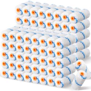 Leumoi 300 Pcs 4 Inch Mini Paint Roller Cover 1/2" Nap Small Microfiber Roller Covers Home Repair Tools House Household Supplies Kit(Blue, White)