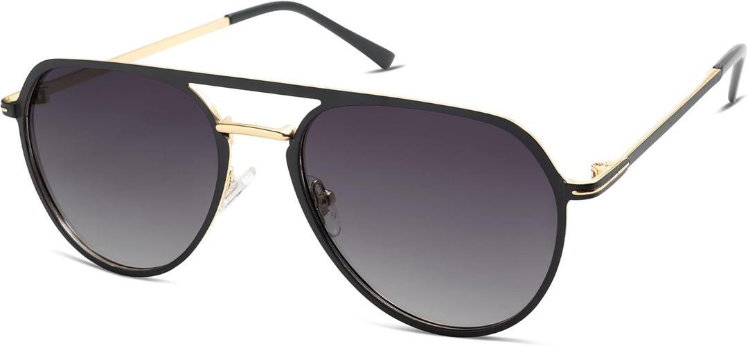 SOJOS Trendy Aviator Polarized Sunglasses for Women Men Retro Shades Classic Metal Sun Glasses SJ1204A (Black&gold/Grey Lens)