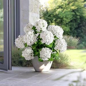 2 Set Faux Hydrangea Flowers Outdoor Large Artificial Hydrangea with UV Resistant Design Potted Plant for Front Porch Garden Patio Decor (White)