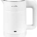 0.6L Small Electric Tea Kettle Lightweight, 20 Ounce Double Wall Hot Water Boiler Stainless Steel Auto Shut-off, 120V Portable Travel Electric Kettle Fast Boil for Tea and Coffee,White