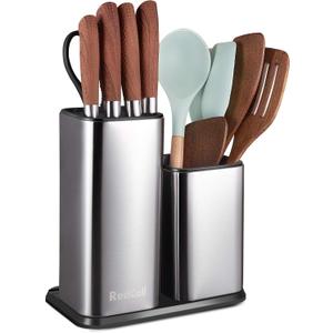 RedCall Kitchen Knife Holder,Stainless Steel Universal Knife Block Without Knives for Countertop,Modern Knife Utensil Holder for Counter,Edge-Protect Knife Storage Organizer (Stainless Steel (Silver))