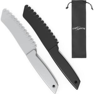 2 pcs Plastic Knife for Nonstick Pans lettuce knife with serrated Blade Plastic Knife Set for Cutting Fruits, Veggies and Bread, Black and Grey