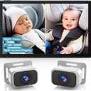 Baby Car Camera for 2-Kids: 7 Inch IPS Display with Dual Carseat Cameras, Split Screen, Night Vision, HD 1080P - USB Powered Easy Install Rear Facing Backseat Camera for Twins