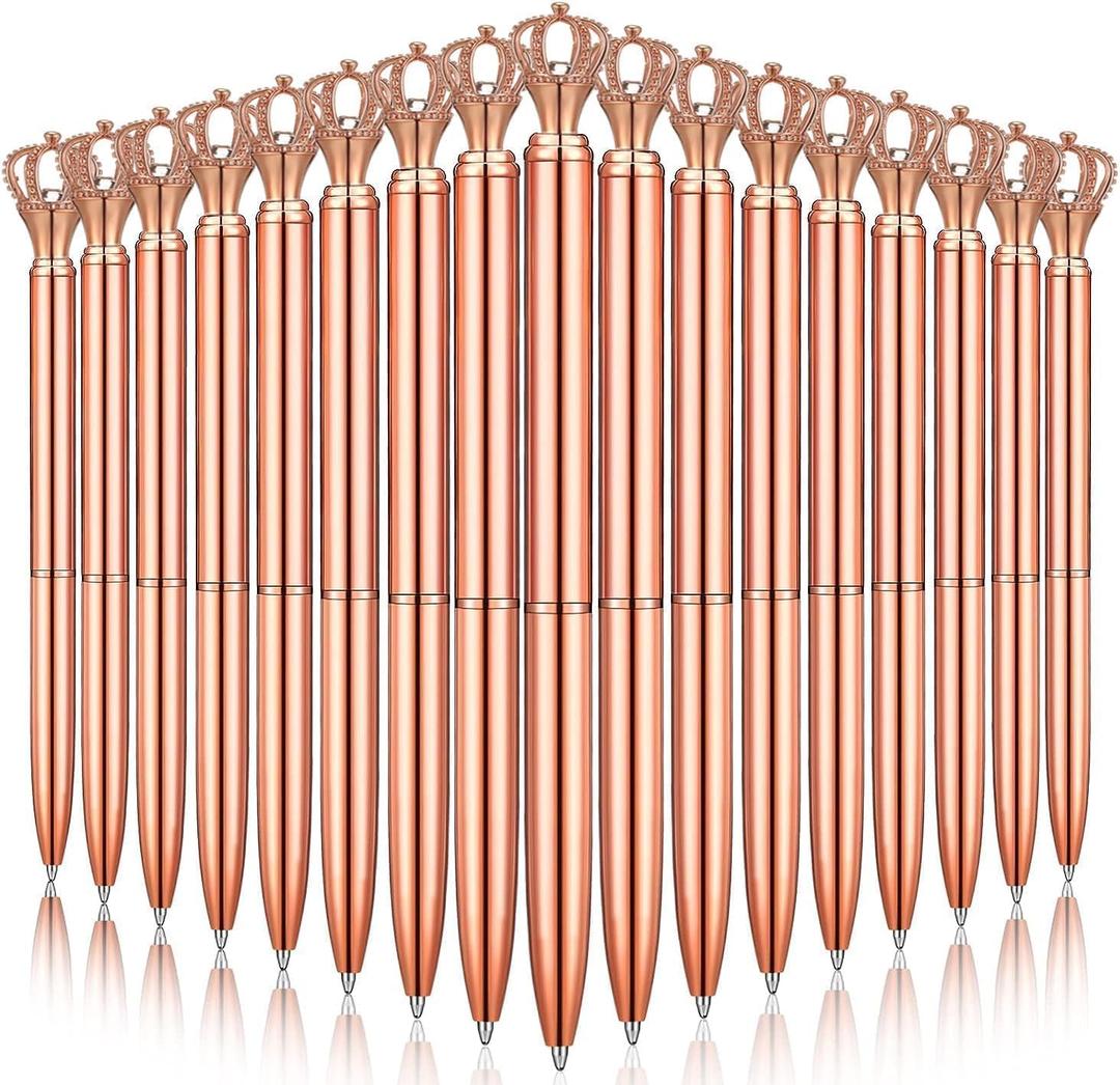 24PCS Ballpoint Pens Set Bling Wedding Anniversary Crystal Metal Ballpoint Pens Fancy Pens Birthday Bridal Shower Return Gifts for Women Girls School Office Supplies (Crown Pen,24)