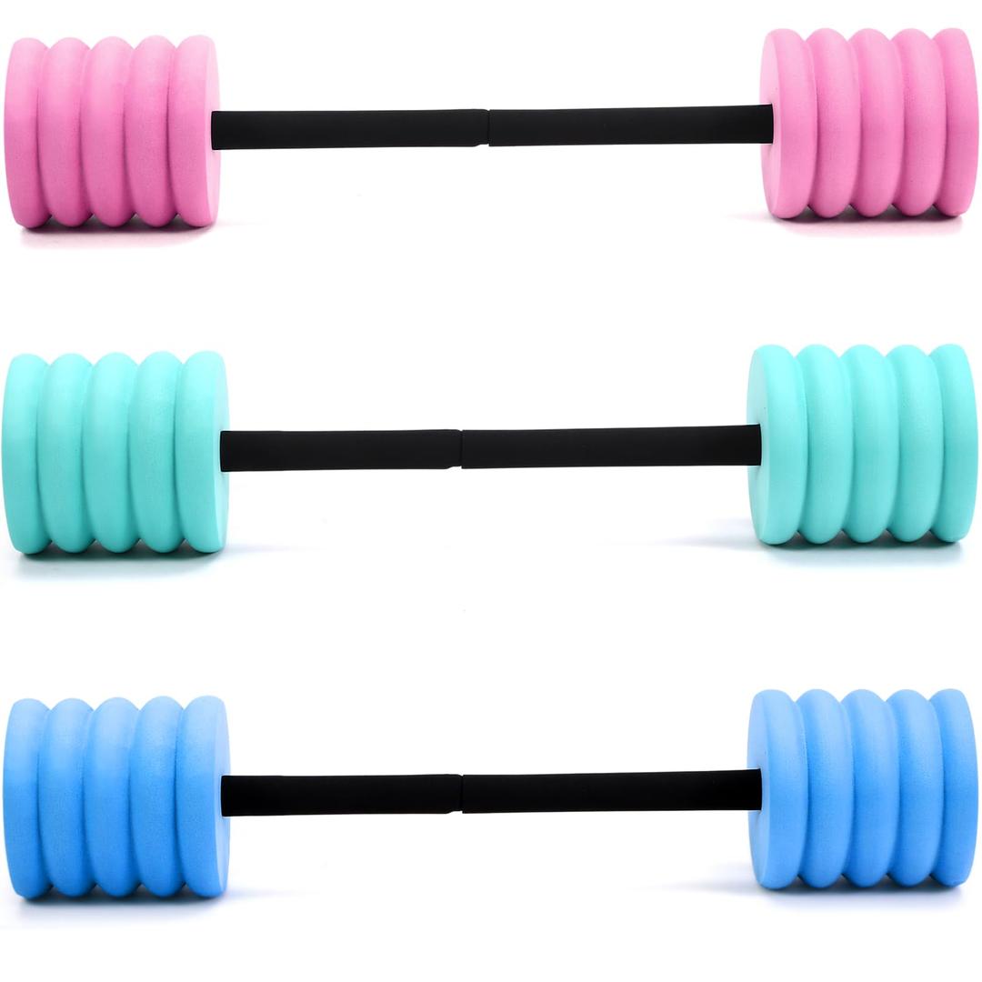 Soulchen 3 Pack Long Aquatic Exercise Dumbbells Pool Exercise Equipment Eva Foam Water Aerobics Equipment With High Density For Weight Loss Water Sport Fitness Tool(Pink, Blue, Teal,Size: Small)