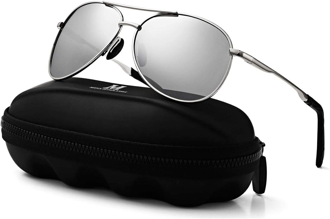 mxnx Aviator Sunglasses for Men Polarized Women UV Protection Lightweight Driving Fishing Sports Unisex glasses MX208 (Silver Frame Silver Lens)