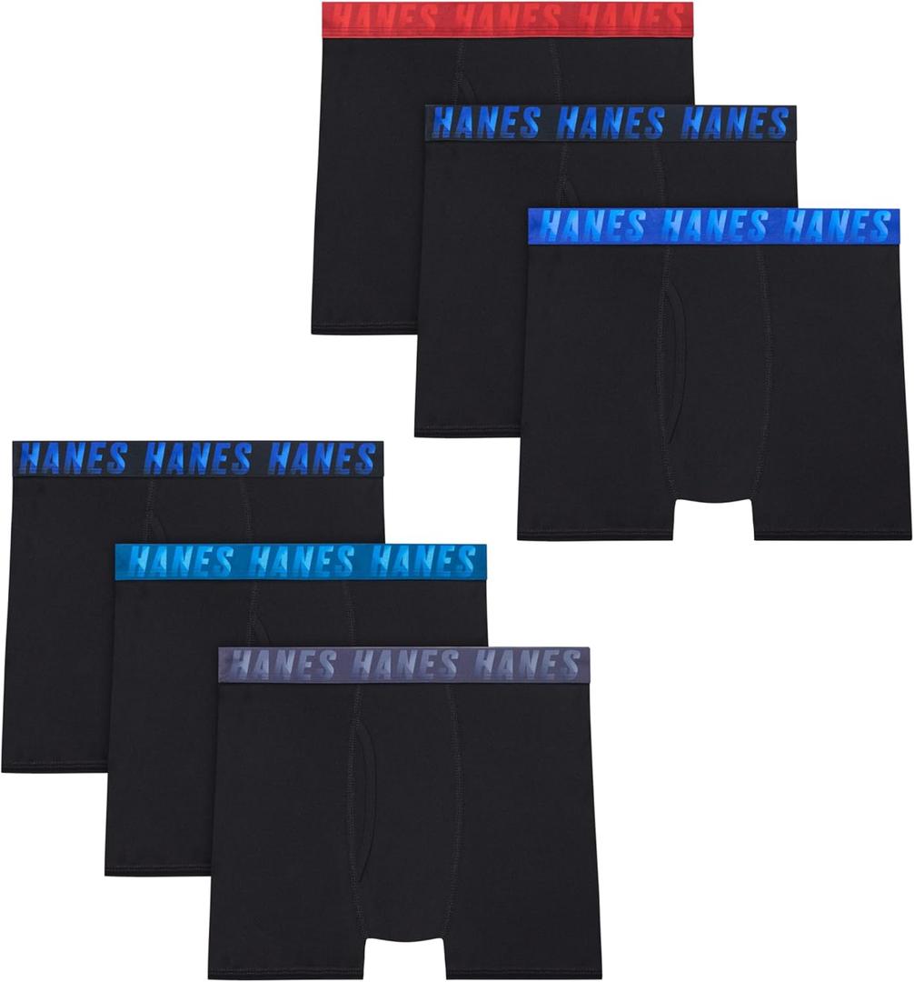 Hanes boys Moves Breathable Boxer Brief Underwear, Performance Stretch Boxer Briefs for Boys, Moisture-wicking, 6-pk (Small, Black)