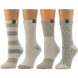 BEARPAW 4 Pair Pack Cozy Super Soft Lounge Socks Multi Pattern Crew Socks (One Size, Moonbeam Stripe)
