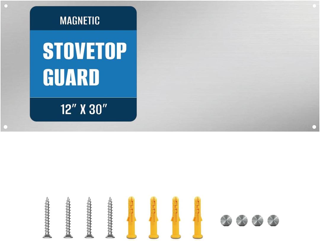 12" By 30" Stainless Steel Stove Backsplash, Reversible Ultra Flat Splatter Guard Range Hood Backsplash, Easy Clean Wall Shield Magnetic Metal Panel