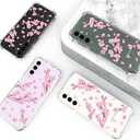 Hungo Compatible for Samsung Galaxy S23+ Plus Case, Thin Slim Cute Girly Skin Cases Protector with Airbag Bumper for Women Girls (Clear Cherry Blossom)