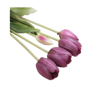 Tulips Artificial Flowers  Bouquets Artificial Flowers Silicone Real Touch Tulips Bride Bouquet Decorative Fake Flowers Decoration(Deep Purple) 6 PCS