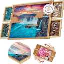 Rotating Wooden Puzzle Board | 30" x 22" Puzzle Table 4 Drawers, Protective Cover Included, Portable Jigsaw Puzzle Table for Adults and Kids