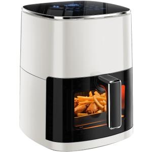 Simple Deluxe 12-in-1 Air Fryer 6.34 Qt, Digital Preset Airfryer with Visible Window, Nonstick and Dishwasher-Safe Basket, Air Fry, Roast, Bake, Dehydrate, Fries, 1700W, Beige