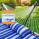 Everyfun Double Hammock with Spreader Bar,Soft Pillow,Max Load 500lbs,Portable Hammock for Outdoor,Camping,and Backyard,Blue