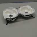 Cat & Dog Bowls - Ceramic Elevated Pet Raised Cat Food Bowls, 12 Ounce, Dishwasher Safe (2 Paw Pattern bowls & Black Stand)