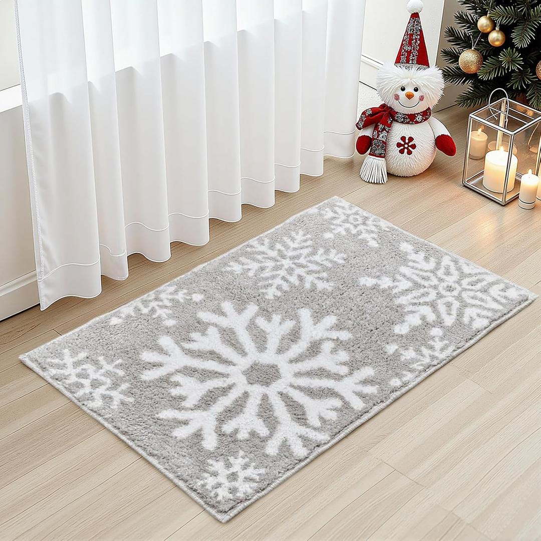 Christmas Bathroom Rugs Winter Grey Snowflake Christmas Bath Mat for Bathroom Extra Soft Absorbent Washable Non Slip Shower Mat Cute Lovely Christmas Holiday Rugs 20 x 32 Inch (1'8" x 2'8" (Rectangular))