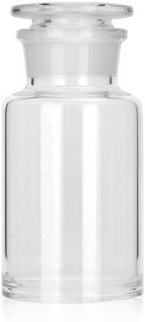 Kestun Lab Glass Reagent Bottle,Wide Mouth Glass Storage Bottle with Ground Stopper (Clear, 250ML)