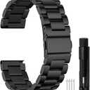 Quick Release Stainless Steel Watch Strap 20mmMetal Watch Band for Men Women, Fits Samsung Galaxy Watch 6/5/4/3,Garmin Watch,Huawei Watch, Black/Silver