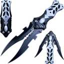 MADSABRE 8.5" Cool Double Blade Pocket Knife, Camping Folding Knife with Clip and Aluminum Handle, Hunting Survival EDC Hiking Tools, Gifts for Men (Black)