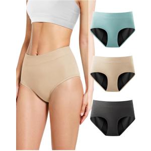 TIICHOO Incontinence Underwear for Women Washable Protective Briefs 3 Pack(Large, Dark Grey/Turquoise Green/Beige) (L)