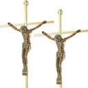 Leinuosen 2 Pcs Metal Crucifix Wall Cross 10 x 5 x 1 Inch Gold Home Cross Wall Decor Slender Hanging Cross Decor for Wall Gifts
