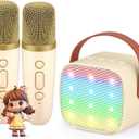 Mini Karaoke Machine for Kids, Kids Music Player Toys for Girls and Boys, Portable Bluetooth Speaker with 2 Wireless Microphone for Kids Toddler Home Party Birthday Gifts for Girl(Yellow) (Beige)