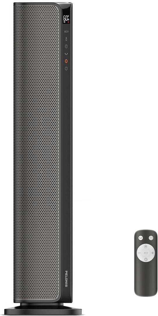 PELONIS 30'' Ceramic Tower Space Heater with Adjustable Thermostat for Large Room, 4 Heat Settings, ECO Mode, Remote Control & 24H Timer, Overheat Protection, Oscillating Tower Heaters for Indoor Use