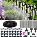 100 Ft Drip Irrigation System for Garden - Drip Irrigation Kit with 32 360Adjustable Copper Nozzles Hose, Automatic Atomizing Plant Watering Sprinkler System for Yard, Lawn, Greenhouse, Potted