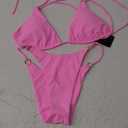 Women's Two Piece Bikini Sets Sexy Halter Ring Swimsuit Triangle String Cheeky Bathing Suit (Small, Carnation Pink)