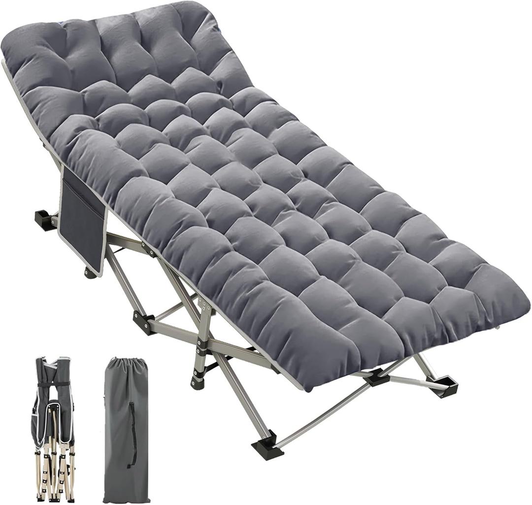 Aivernses Camping Cot, Portable Folding Bed for Adults with Comfortable Mattress and Carry Bag, Heavy Duty Sleeping Cot for Home Office Outdoor Camping, Supports 330lbs (Grey)