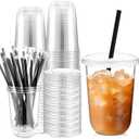 Ziliny 25 Set Clear Plastic Cups with Lids and Straws, Disposable Iced Coffee PET Cups for Drinking Cold Beverage Juice Parfait Smoothie Milkshake Coffee Shops Party Supplies (16 oz)