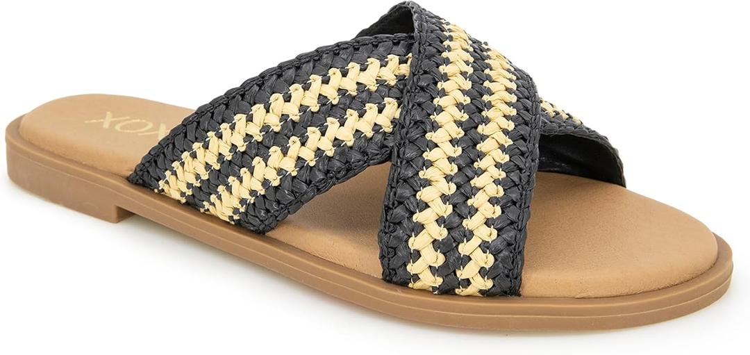 XOXO Women's Melly Flat Sandal (7.5, Black)