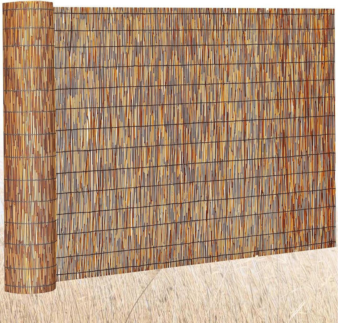 Barydat 1 Pcs 6 x 16.4 ft Reed Fence Roll, 85% Shade Bamboo Privacy Screen, Natural Decorative Reed Fencing for Outdoor Garden Backyard Patio Balcony