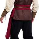7PCS Mens Pirate Costume Renaissance Costume Outfit Medieval Costume Viking Pirate Accessories Vest Shirts Pants Belt