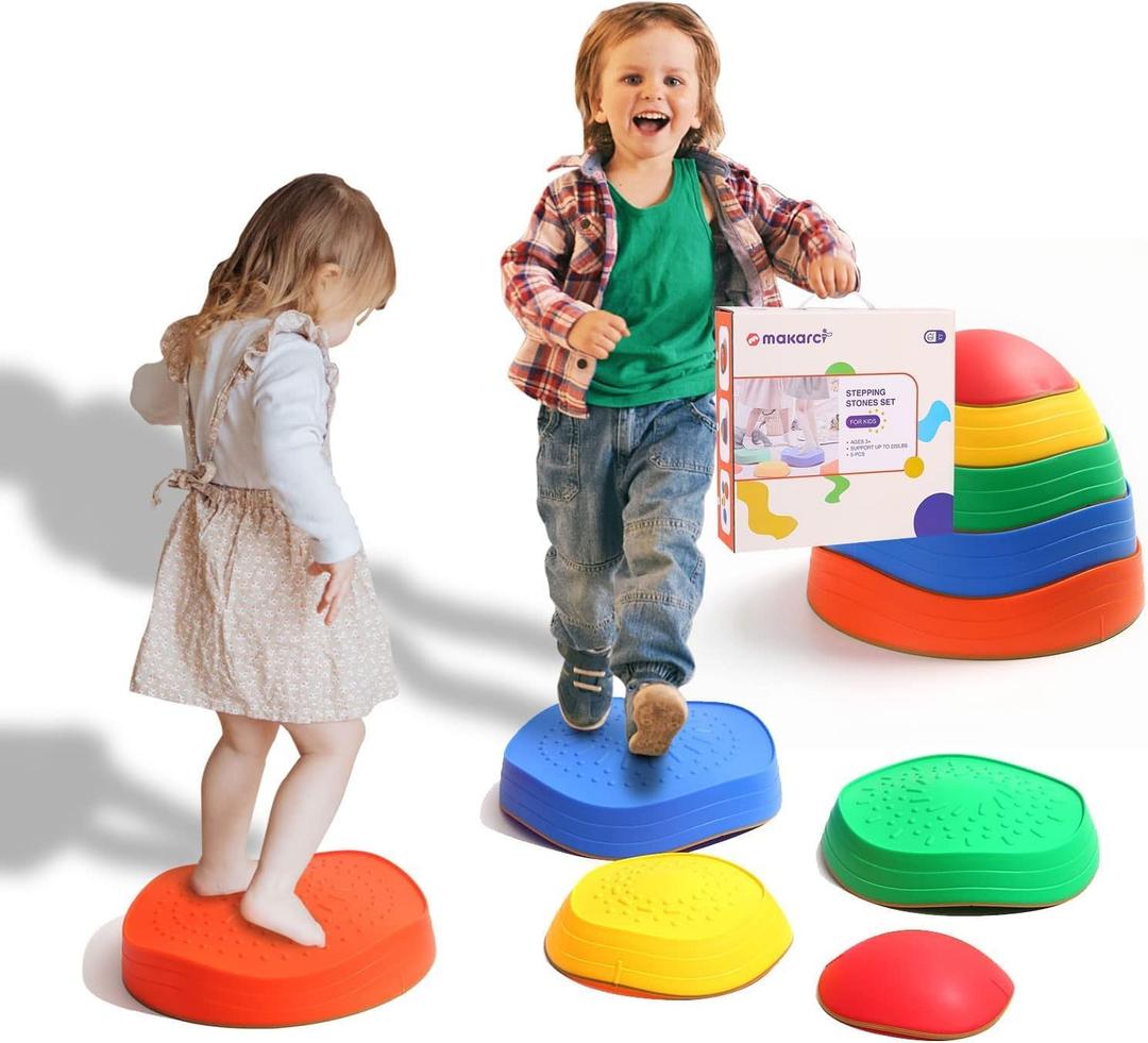 makarci Stepping Stones for Kids, 5pcs Non-Slip Plastic Balance Stones, Promoting Children's Coordination Skills Sensory Play Equipment, Toddler Toys for Age 3 4 5 6 7 8 Years (Rainbow)