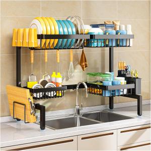 2 Tiers 4 Baskets (one More Than Others) Over The Sink Dish Drying Rack,fits All Sinks (from 24.8" to 35.4"),2-Tier Adjustable Sink Rack,Dishes Rack Kitchen Storage Organizer Space Saving