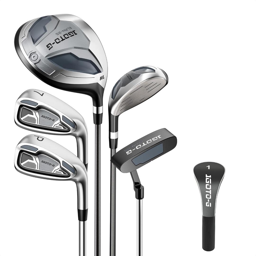 1GoTo-G 6 Pieces Golf Clubs Set for Men & Women - Complete Golf Clubs Full Set Includes 1# Driver, 5# Hybrid, 7# PW# Irons and Putter, Gray - Men's, Right
