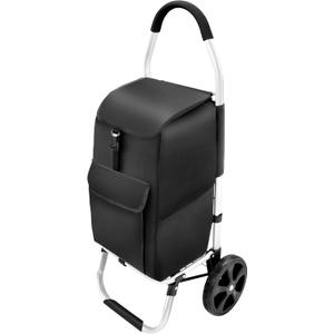 2 in 1 Shopping Cart, 330 lbs Grocery Cart on Wheels, Foldable, Load-Bearing Hand Truck with Black Waterproof Bag for Shopping, Moving, Groceries, Luggage,Office.