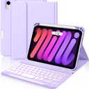 Cousper for iPad mini 7 Keyboard Case A17 Pro 2024/ iPad Mini 6 Generation Case with Keyboard 2021 8.3 Inch, Pencil Holder, 7 Color Backlit Detachable Keyboard Cover for iPad mini 7th/ 6th Gen, Purple