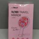 LitBear Travel Makeup Mirror with Lights, Rechargeable Double-Sided 10X/1X Magnifying Mirror, Portable Lighted Beauty Mirror, 3 Color Lighting, Dimmable Touch Screen, Tabletop Handhold Hanging (Pink)