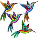 ZYP Metal Outdoor Wall Art Decor,3D Colorful Garden Birds Sculpture Outdoor Iron Hanging Decor Ornaments, Metal Hand-Made Bird Wall Art Decorations for Fence Patio Balcony Living Room,Hummingbird (Multi/4 Right)
