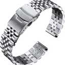 BINLUN Stainless Steel Watch Band Replacement Metal Watch Strap with Double Locking Foldover Clasp for Men Women 18mm in Silver, 