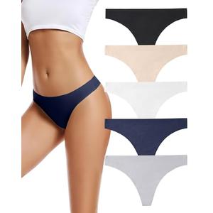 voenxe Seamless Women Underwear Thongs, No Show Ladies Thong, Invisible No Line Breathable Comfortable Panties Undies, Womens No Seam Soft Wide Gusset Tanga, Legging Underpants for Woman 5-Pack.L