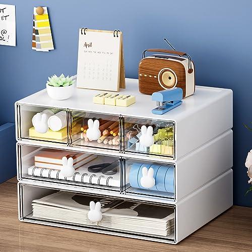 Marbrasse Desk Organizer with 6 Drawers, 3 Tier Stackable Storage Drawers Plastic Makeup Storage, Office Organizers and Storage, Desk Storage Box for Office, School, Home
